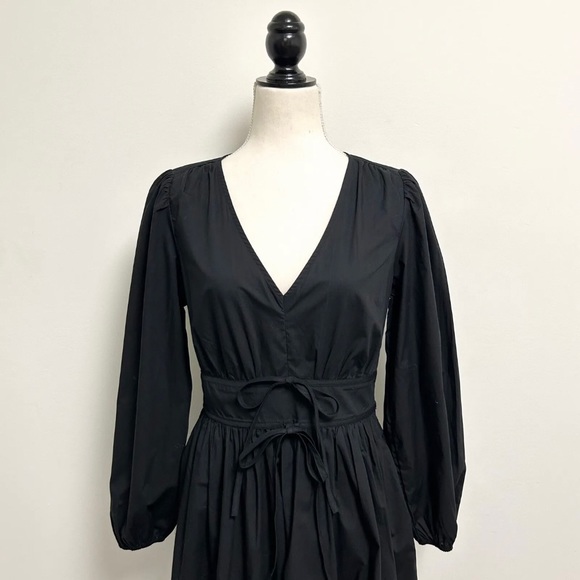 J Crew Black V Neck Long Puff Sleeve Pleated Bows Gretchen Dress 4T 4 Tall NWT - Picture 2 of 10
